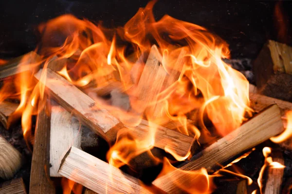Textur Einer Feuerflamme Auf Schwarzem Hintergrund Feuer Einem Ofen Großaufnahme — Stockfoto