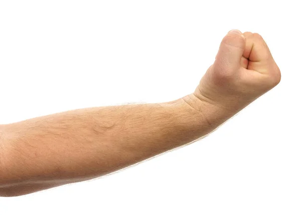 Man Hand Toont Gebaar Vuist Isoleren Witte Achtergrond — Stockfoto