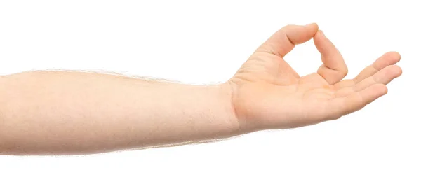 Мужские Руки Показывают Жест Изолировать Белом Фоне — стоковое фото