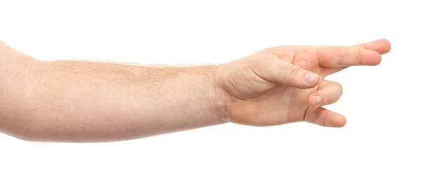 Mãos Masculinas Mostram Gesto Isolado Fundo Branco — Fotografia de Stock