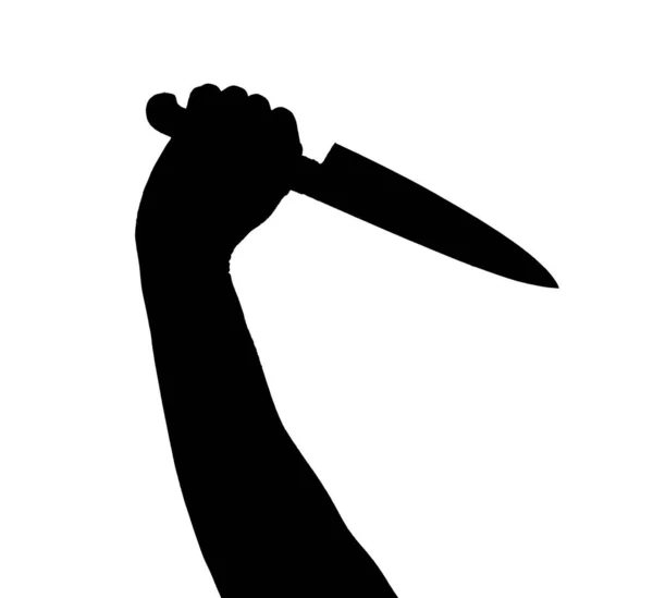 Schwarze Silhouette Einer Hand Mit Einem Messer Auf Weißem Hintergrund — Stockfoto