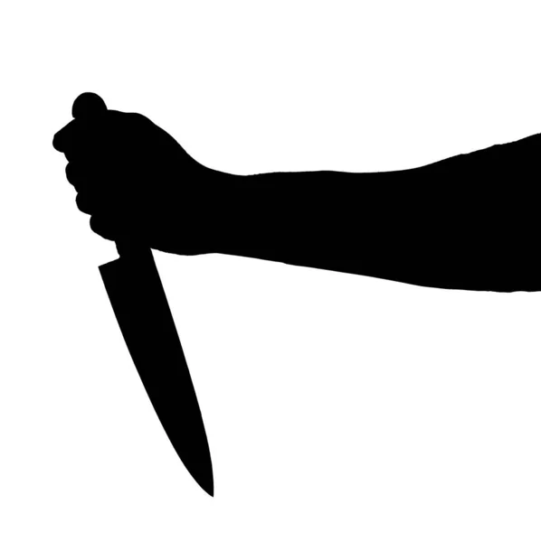 Schwarze Silhouette Einer Hand Mit Einem Messer Auf Weißem Hintergrund — Stockfoto