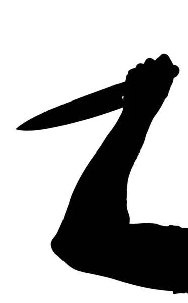 Beyaz Arka Planda Izole Edilmiş Bir Bıçakla Siyah Bir Silueti — Stok fotoğraf
