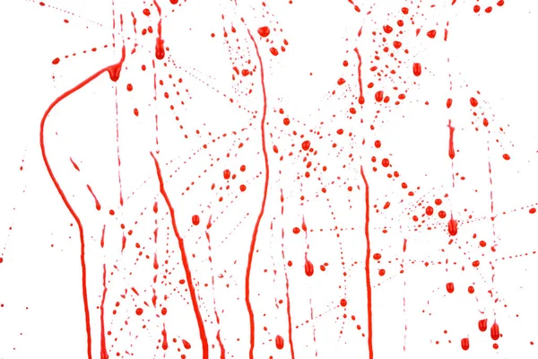 Καταραμένες Πιτσιλιές Και Σταγόνες Λευκό Φόντο Στάγδην Και Ακολουθεί Κόκκινο — Φωτογραφία Αρχείου