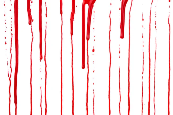 Goteando Sangre Aislada Sobre Fondo Blanco Flujo Salpicaduras Sangre Roja — Foto de Stock