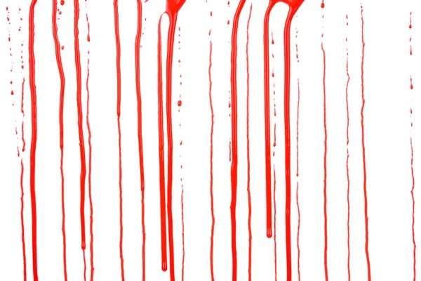 Sangue Gocciolante Isolato Fondo Bianco Sangue Rosso Che Scorre Schizzi — Foto Stock