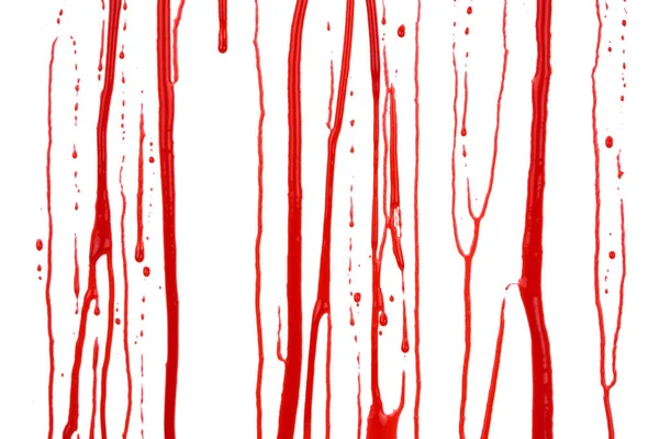 Beyaz Arka Planda Izole Edilmiş Kan Damlıyor Akan Kırmızı Kan — Stok fotoğraf