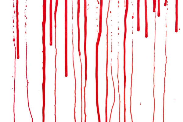 Kapající Krev Izolovaná Bílém Pozadí Proudící Červené Krevní Stříkance Kapky — Stock fotografie