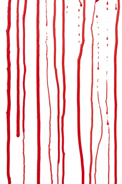 Csöpögő Vér Fehér Háttérrel Folyó Vörös Vér Fröccsenés Cseppek Nyomvonal — Stock Fotó
