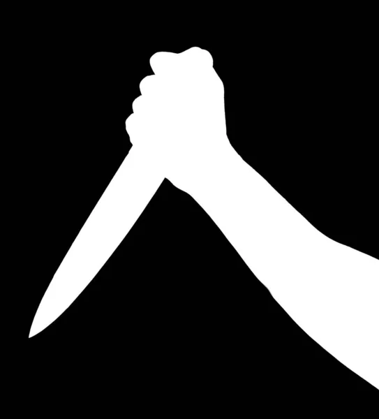 White Silhouette Hand Knife Isolated Black Background — Stock Photo, Image