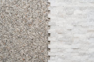 Beyaz modern dekoratif doğal taş içerisi için. Panel duvarı küçük mermer tuğla arka plan dokusu dekoratif desenli kuvars taşı mozaiği. Odanın iç dekorasyonu.