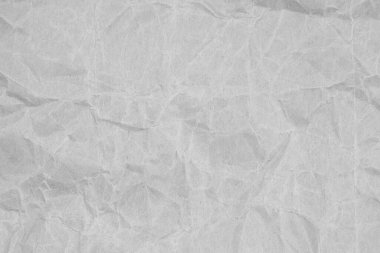 Beyaz buruşmuş ambalaj kağıdı arka plan dokusu. Gri Kraft Kağıt Gövdesi. Kırışık kese kağıdı.