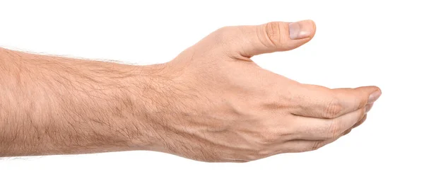 stock image male caucasian hands  isolated white background showing  gesture holds something or takes, gives. man hands showing different gestures