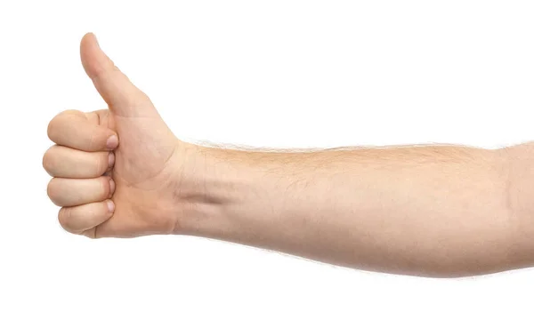 Άνδρας Χέρι Δείχνει Τον Αντίχειρα Προς Πάνω Χειρονομία Απομονώσει Λευκό — Φωτογραφία Αρχείου