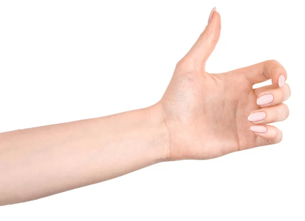 Kobieta Kaukaskie Ręce Odizolowane Białe Tło Pokazując Gest Trzyma Coś — Zdjęcie stockowe