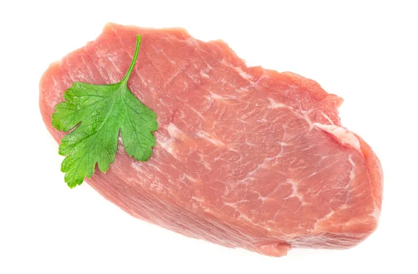 Kawałek Surowego Mięsa Wieprzowego Izolowany Białym Tle Sznycel Stek Polędwica — Zdjęcie stockowe