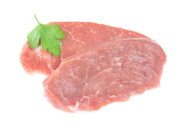Beyaz Arka Planda Izole Edilmiş Çiğ Domuz Eti Şnitzel Biftek — Stok fotoğraf