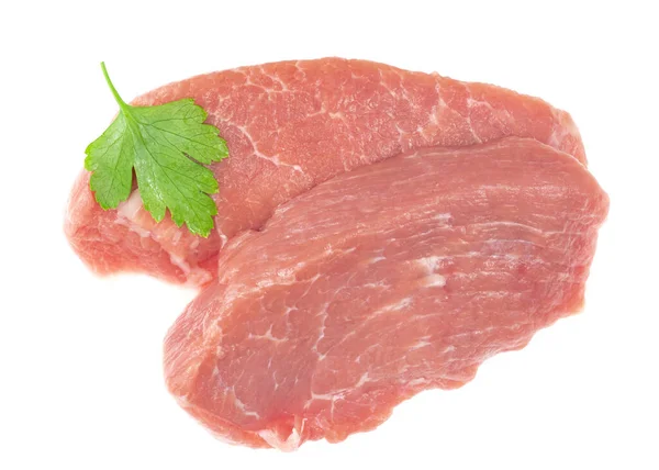 Snijd Rauw Varkensvlees Geïsoleerd Witte Achtergrond Schnitzel Biefstuk Gehaktfilets — Stockfoto