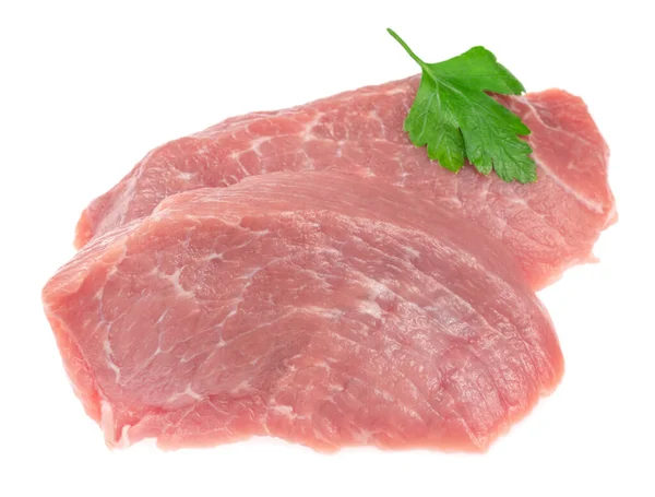 Tranche Viande Porc Crue Isolée Sur Fond Blanc Schnitzel Steak — Photo