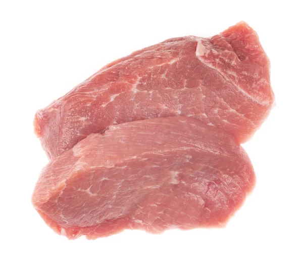 Rebanada Carne Cerdo Cruda Aislada Sobre Fondo Blanco Schnitzel Filete —  Fotos de Stock
