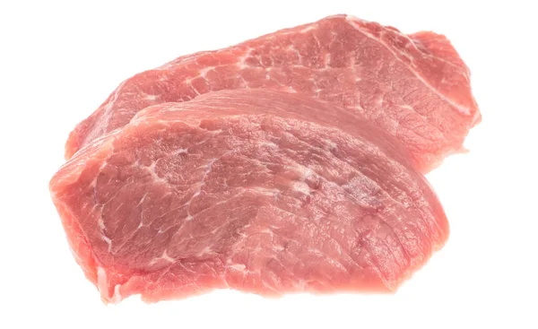 Rebanada Carne Cerdo Cruda Aislada Sobre Fondo Blanco Schnitzel Filete — Foto de Stock