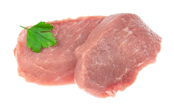 在白色背景上分离的生肉片 Schnitzel 肉质嫩素 — 图库照片