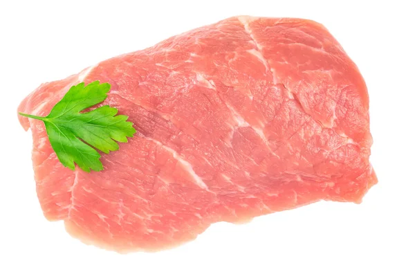 Tranche Viande Porc Crue Isolée Sur Fond Blanc Schnitzel Steak — Photo