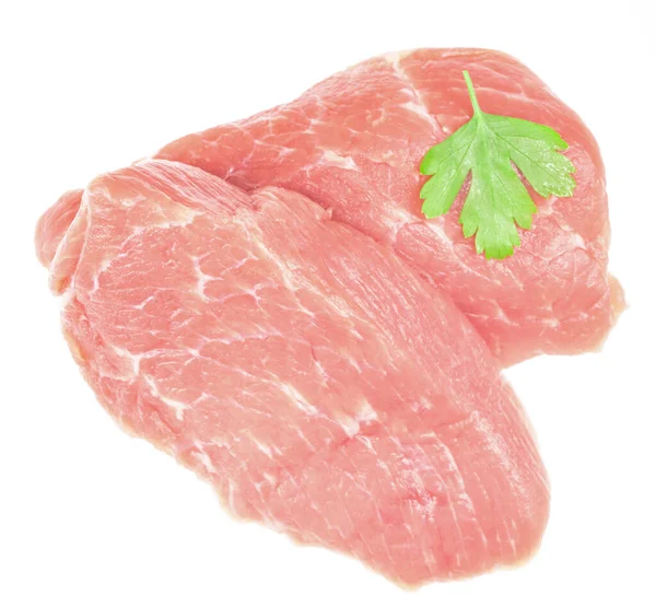 Rebanada Carne Cerdo Cruda Aislada Sobre Fondo Blanco Schnitzel Filete —  Fotos de Stock
