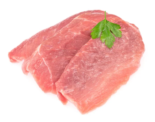 白い背景に隔離された生の豚肉の肉のスライス シンッツェル ステーキだ Tenderroin — ストック写真