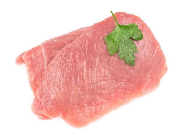 Rebanada Carne Cerdo Cruda Aislada Sobre Fondo Blanco Schnitzel Filete — Foto de Stock