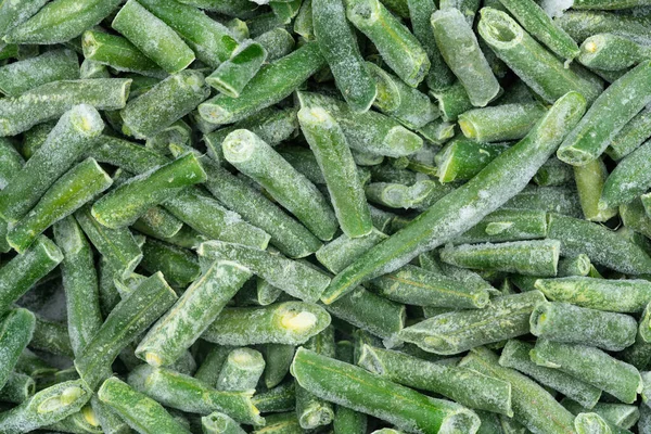 Замороженные Нарезанные Зеленые Струны Фоне Текстуры Фасоли Ледяные Бобы Фон — стоковое фото