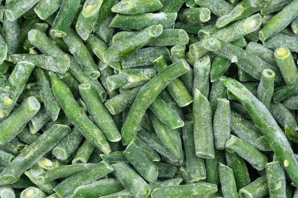 Замороженные Нарезанные Зеленые Струны Фоне Текстуры Фасоли Ледяные Бобы Фон — стоковое фото