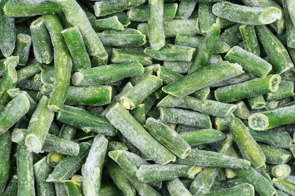 Gefrorene Gehackte Grüne Bohnen Textur Hintergrund Eisbohnen Hintergrund Für Nahrungsmitteltexturen — Stockfoto