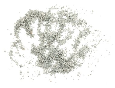 Gri küçük kayaların zemin dokusu izole edilmiş beyaz arkaplan. Siyah küçük yol taşı. Taş çakıl taşları, dikişsiz doku. Ezilmiş granit çakılların koyu arkaplanı, yakın plan. yığılan kil