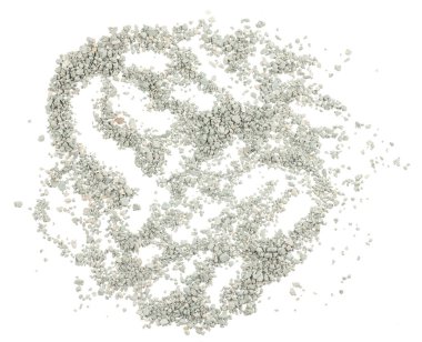 Gri küçük kayaların zemin dokusu izole edilmiş beyaz arkaplan. Siyah küçük yol taşı. Taş çakıl taşları, dikişsiz doku. Ezilmiş granit çakılların koyu arkaplanı, yakın plan. yığılan kil