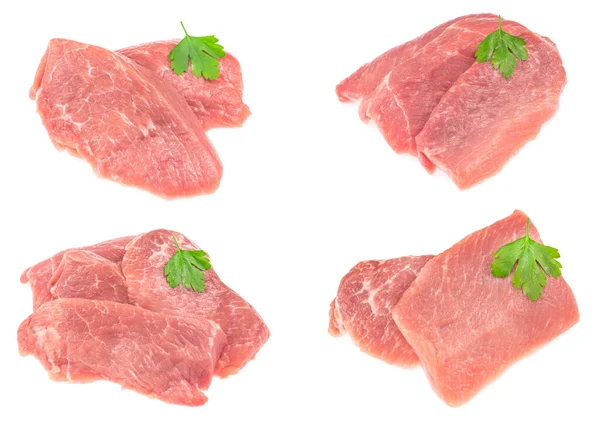 Snijd Rauw Varkensvlees Geïsoleerd Witte Achtergrond Schnitzel Biefstuk Gehaktfilets — Stockfoto