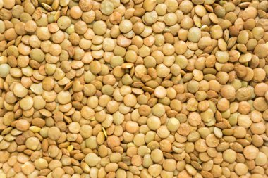 Olgun sarı mercimek arka plan dokusu, kahverengi doğal mercimek yakın plan.