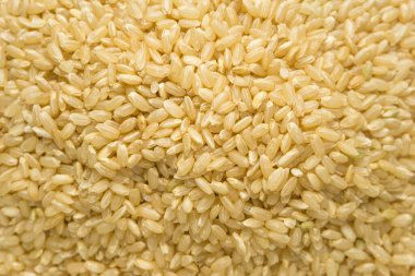Kahverengi pirinç arkaplan dokusu, sarı uzun tahıl doğal pirinç, yasemin pirinci yakın plan.