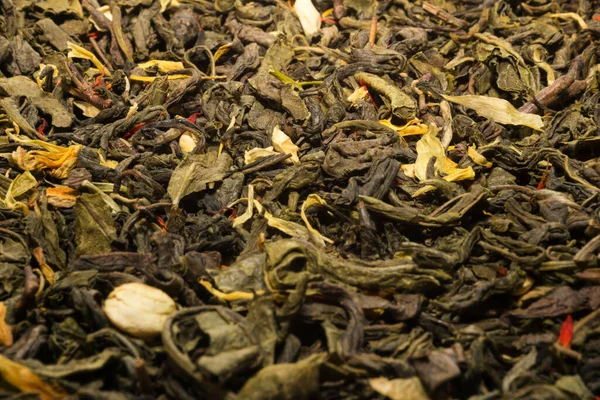 Suche Liście Zielonej Herbaty Tekstury Tła Sterta Suszonych Liści Chińskie — Zdjęcie stockowe