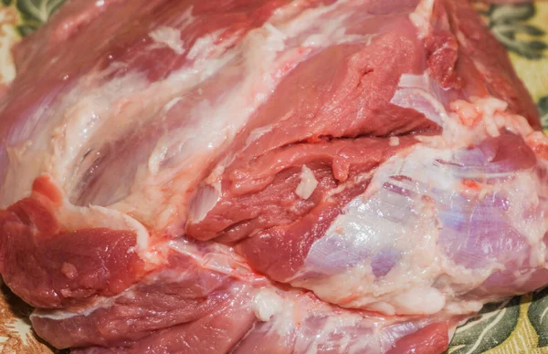 Rauw Stuk Vers Vlees Tafel Vleesfilets — Stockfoto