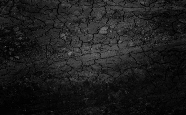 Siyah çatlamış gri toprak dokusu arka plan, koyu ve doğranmış gri toprak, eski çatlak karanlık zemin, yakın plan, erozyon