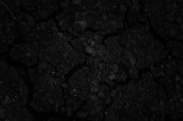 Black Cracked Surface Grey Soil Texture Background Dark Dried Chopped — Stock Photo, Image