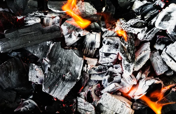 Braci Ardenti Fuoco Carboni Vivi Carbone Ardente Sullo Sfondo Primo — Foto Stock