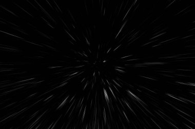 Siyah arkaplan üzerindeki Bokeh beyaz çizgileri, soyut hız ışık hareketi bulanık dokusu, parçacık veya uzay yolculuğu, siyah ve beyaz ekstrüzyon etkisi