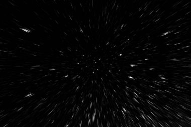 Siyah arkaplan üzerindeki Bokeh beyaz çizgileri, soyut hız ışık hareketi bulanık dokusu, parçacık veya uzay yolculuğu, siyah ve beyaz ekstrüzyon etkisi