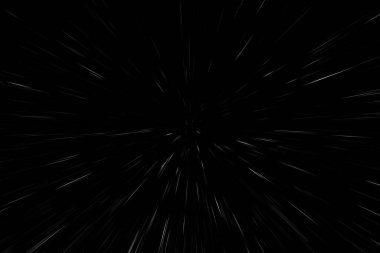 Siyah arkaplan üzerindeki Bokeh beyaz çizgileri, soyut hız ışık hareketi bulanık dokusu, parçacık veya uzay yolculuğu, siyah ve beyaz ekstrüzyon etkisi