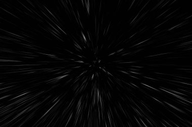 Siyah arkaplan üzerindeki Bokeh beyaz çizgileri, soyut hız ışık hareketi bulanık dokusu, parçacık veya uzay yolculuğu, siyah ve beyaz ekstrüzyon etkisi