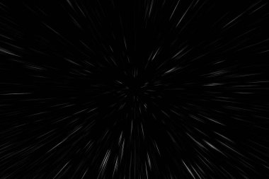 Siyah arkaplan üzerindeki Bokeh beyaz çizgileri, soyut hız ışık hareketi bulanık dokusu, parçacık veya uzay yolculuğu, siyah ve beyaz ekstrüzyon etkisi