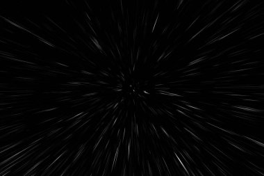 Siyah arkaplan üzerindeki Bokeh beyaz çizgileri, soyut hız ışık hareketi bulanık dokusu, parçacık veya uzay yolculuğu, siyah ve beyaz ekstrüzyon etkisi