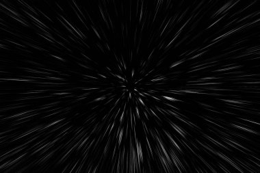 Siyah arkaplan üzerindeki Bokeh beyaz çizgileri, soyut hız ışık hareketi bulanık dokusu, parçacık veya uzay yolculuğu, siyah ve beyaz ekstrüzyon etkisi